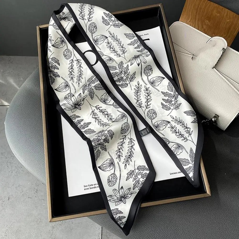 Spring Hairbands Ins Long Scarf Korean Style Scarves Floral Hair Bands Flower Printed Scarf Satin Silk Scarf Women Hair Ribbon
