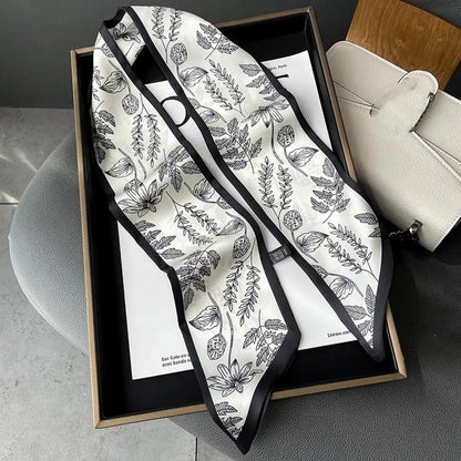 Spring Hairbands Ins Long Scarf Korean Style Scarves Floral Hair Bands Flower Printed Scarf Satin Silk Scarf Women Hair Ribbon