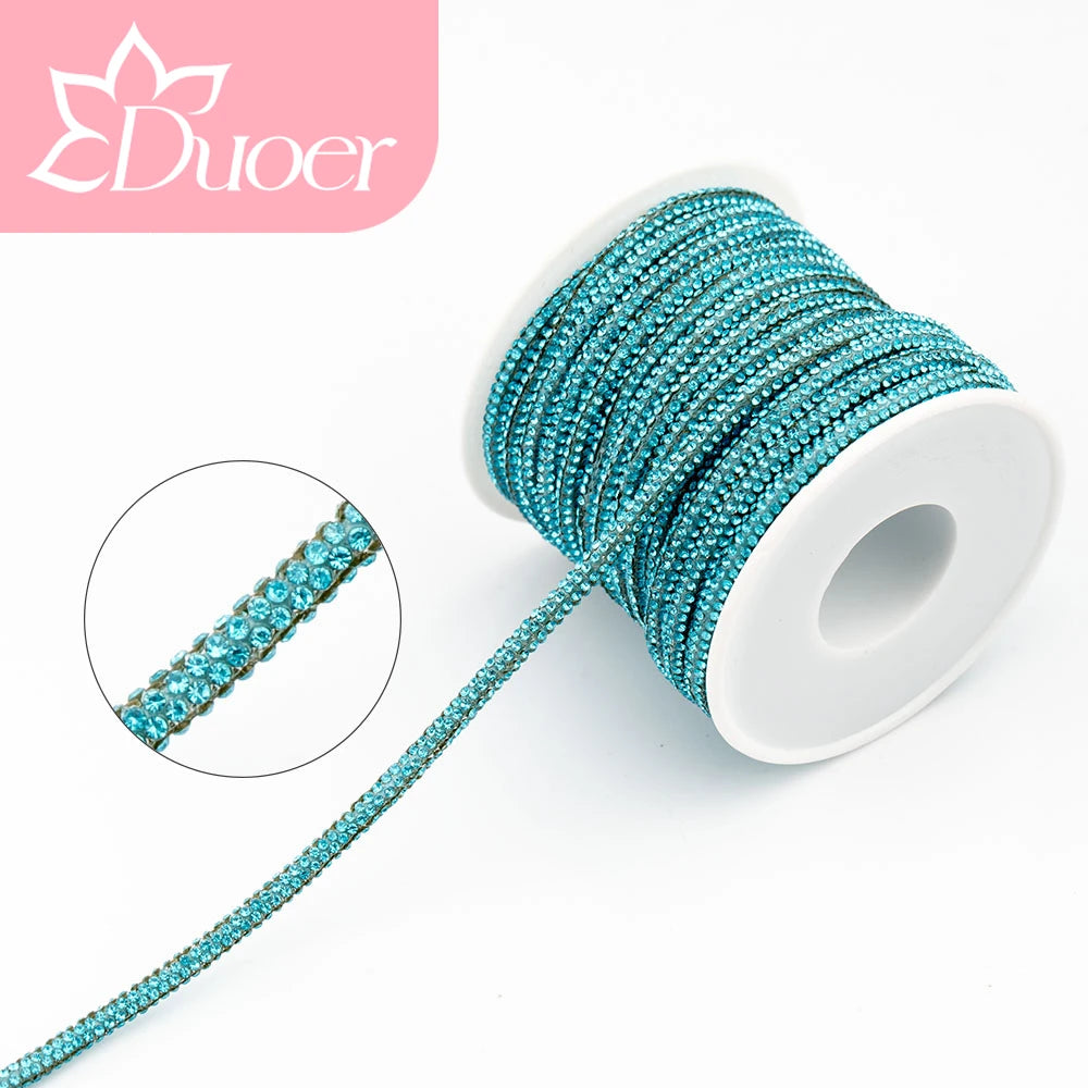 DUOER 3mm 5/10 Yards Glass Rhinestones Rope Tube GlitterDiamond Cord Soft Shoelace Drawstring Trimming For DIY Hoodies Trouser