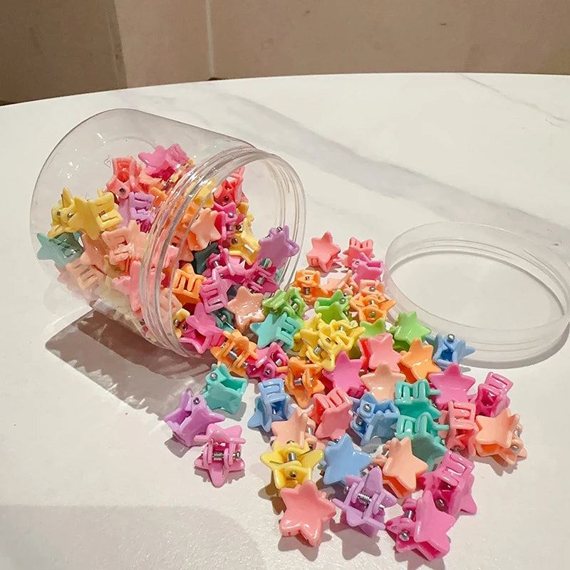 100Pcs Cute Flower Star Hair Claws Styling Hair Braid Hairpins Kids  Colorful Small Girls Hair Clips Hair Accessories Headwear