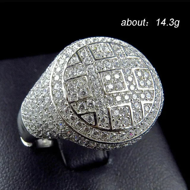 Milangirl Big Hip Hop Rhinestone Men Out Bling Square Ring   Pave Setting CZ Wedding Engagement Rings Top Quality