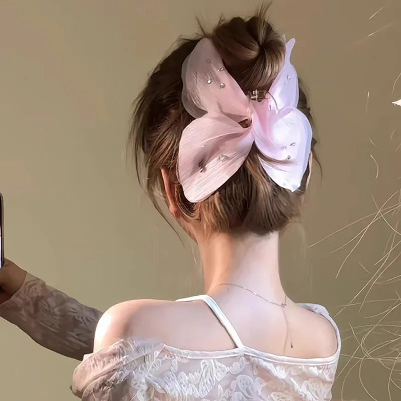 New Fashion Simulation Butterfly Hair Clips for Women Elegant Pearl Bow Ponytail Clip Sweet Crab Claw Headdress Hair Accessories