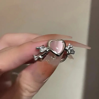Y2k Irregular Open Rings Crystal Heart Bow Snake Finger Rings for Women Girls Kpop Sweet Trendy Aesthetic Jewelry Gift Wholesale