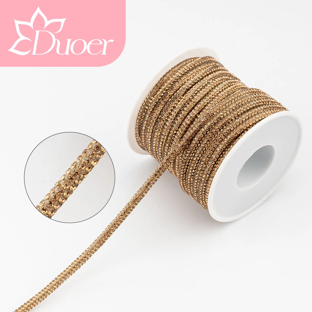 DUOER 3mm 5/10 Yards Glass Rhinestones Rope Tube GlitterDiamond Cord Soft Shoelace Drawstring Trimming For DIY Hoodies Trouser
