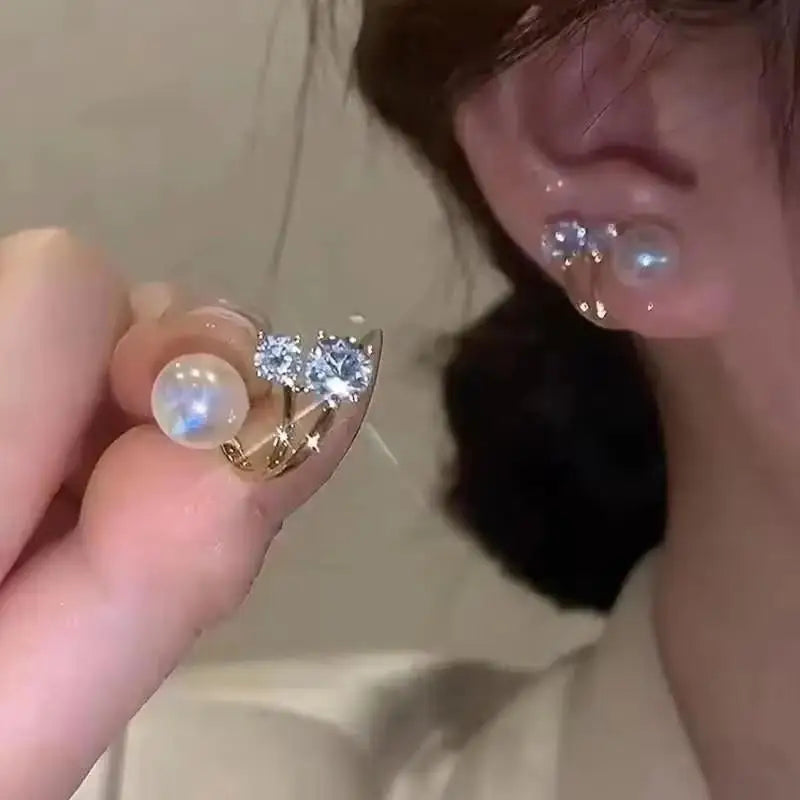 925 Silver Needle Korean Fashion Double V Crystal Earrings For Women Jewelry 2026 Trending Luxury Women's Earrings Behind Ear