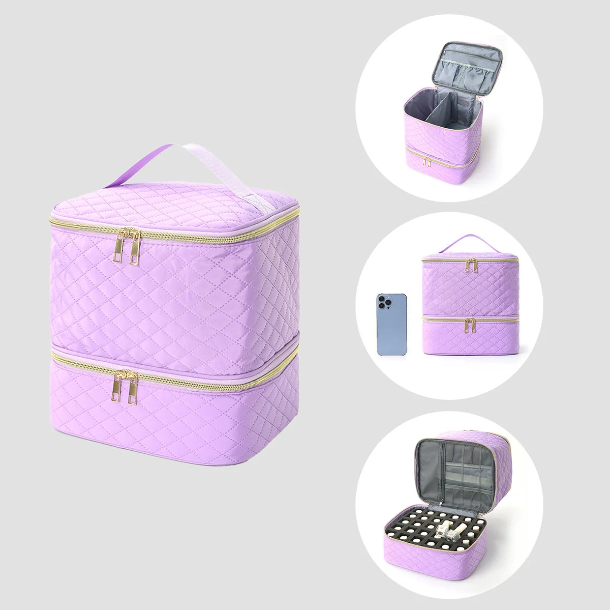 Nail Polish Storage Bag Essential Oil Bag Portable Cosmetic Nail Care Kit Nail Care Tool Storage Box Double Layer 30 Compartment