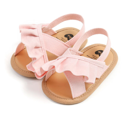pudcoco Baby Girl Summer Sandals, Cute Ruffle Flats Non-Slip Soft Sole Infant First Walkers