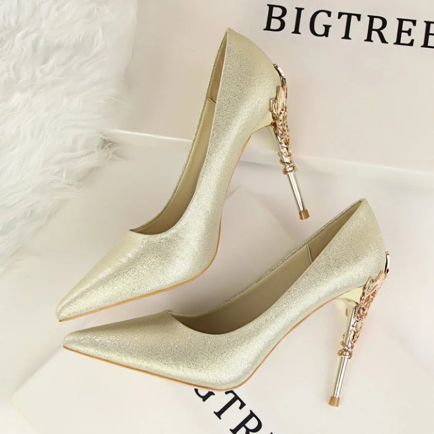 9219-2 Style Women Fashion Shoes Pure Color Leather High Heels Low Heels Medium Capsule Korean Style Spring Autumn