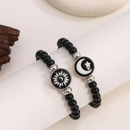 2 PCS/Set PU Leather Couple Bracelet For Women Lover Luminous Sun Moon Rope Charm Wristband Friendship Lover Party Jewelry Gifts