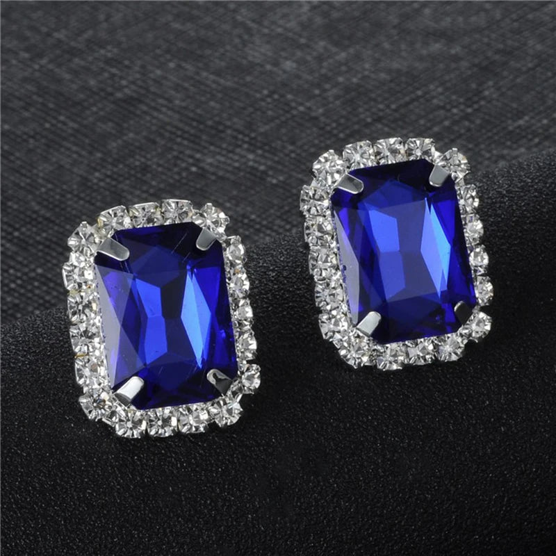 TREAZY Silver Color Rhinestone Sqaure/Round/Heart Stud Earrings For Women Fashion Wedding Prom Jewelry Gifts Femme Brincos