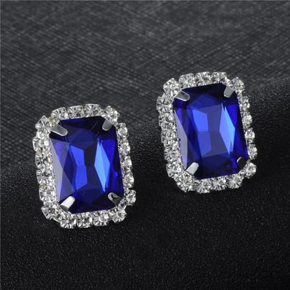 TREAZY Silver Color Rhinestone Sqaure/Round/Heart Stud Earrings For Women Fashion Wedding Prom Jewelry Gifts Femme Brincos