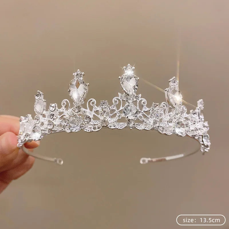 Silver Color Crystal Tiaras and Crowns Rhinestone Prom Diadem Crown Tiara for Women Bride Bridal Wedding Hair AccessoriesJewelry