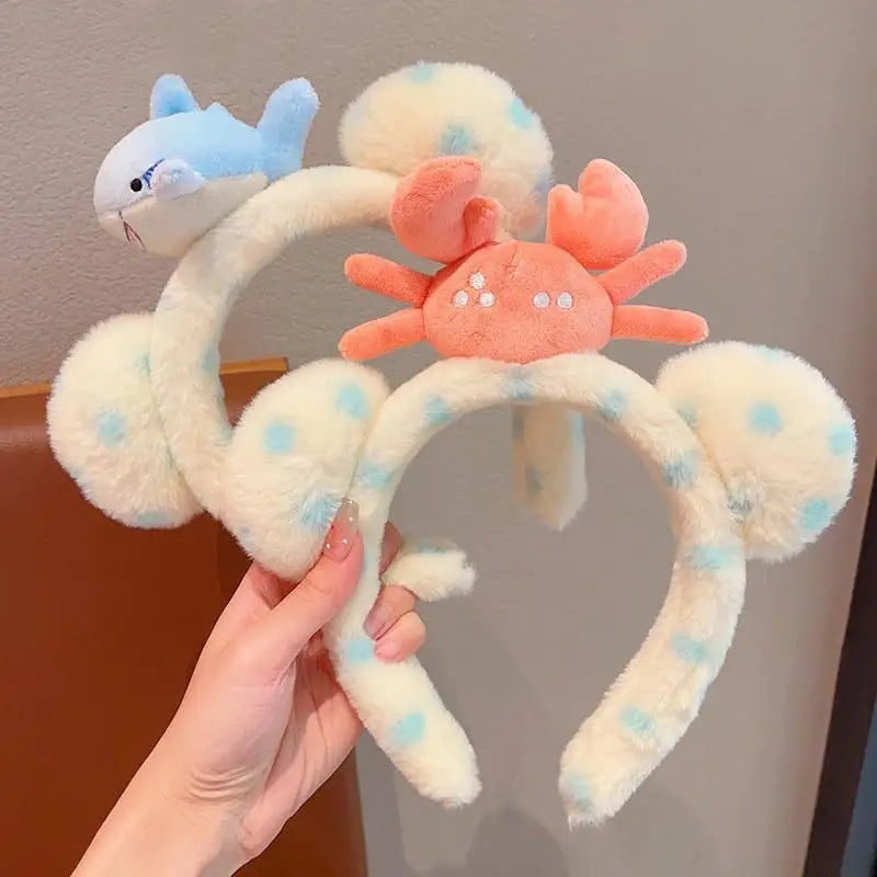 1PC Cute Cartoon Shark Crab Plush Hairband Women Hair Hoop Headdress Headband Hair Accessories Girl Gift