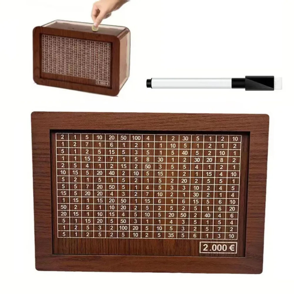 1000/3000/5000/10000 Euro Money Box Wooden Piggy Bank Reusable Money Vault Savings Box Challenge Cash Storage Case Children
