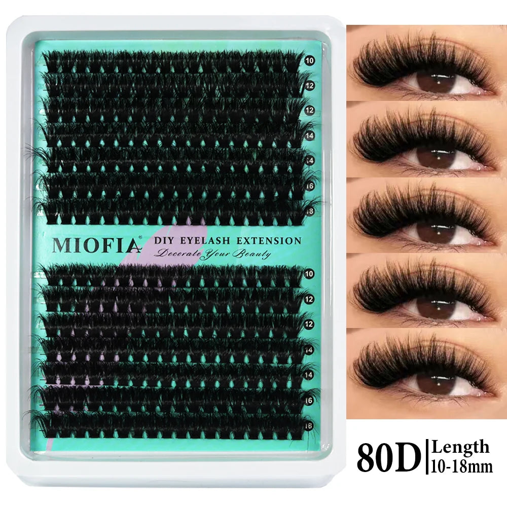 MIOFIA Lashes Cluster Natural Fluffy Volume Individual Eyelash 60D 80D 100D Thick Cat Eye Lashes Mixed Tray DIY Lash Extension