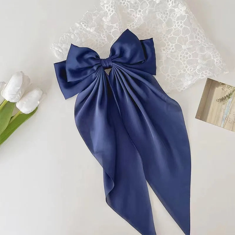 Women Elegant Lace Bow Ribbon Hair Clips Solid Color Satin Заколка Бант Girls Korean Hairpins Party Headdress Hair Accessories