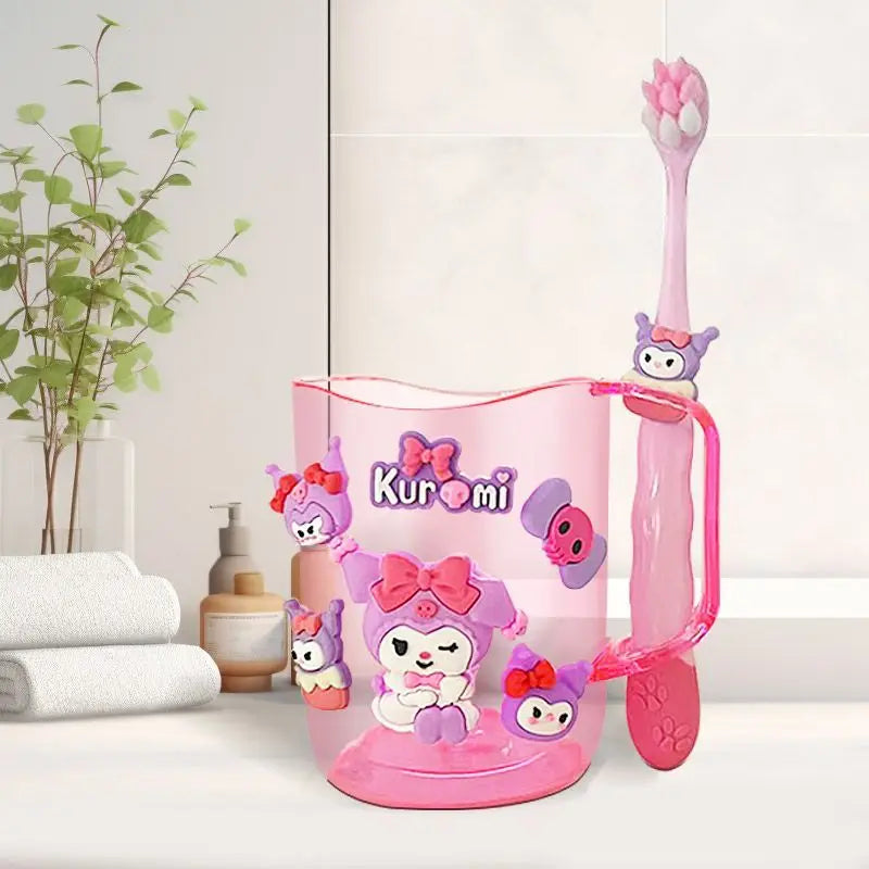 New kawaii Hello kitty children's mouthwash cup kuromi teeth jar brush cup My melody toothbrush holder Children's wash cup set
