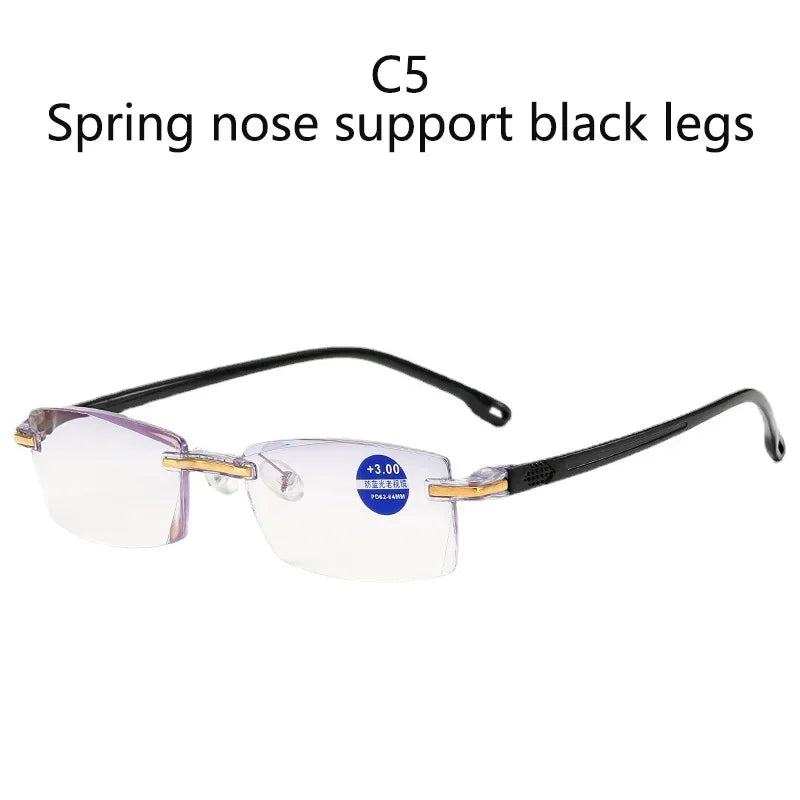 Diopter +1.0 +1.5 +2.0 +2.5 +3.5 +4.0 Frameless Anti-blue Light Reading Glasses Women Men Ladies Presbyopia Eyewear Frames