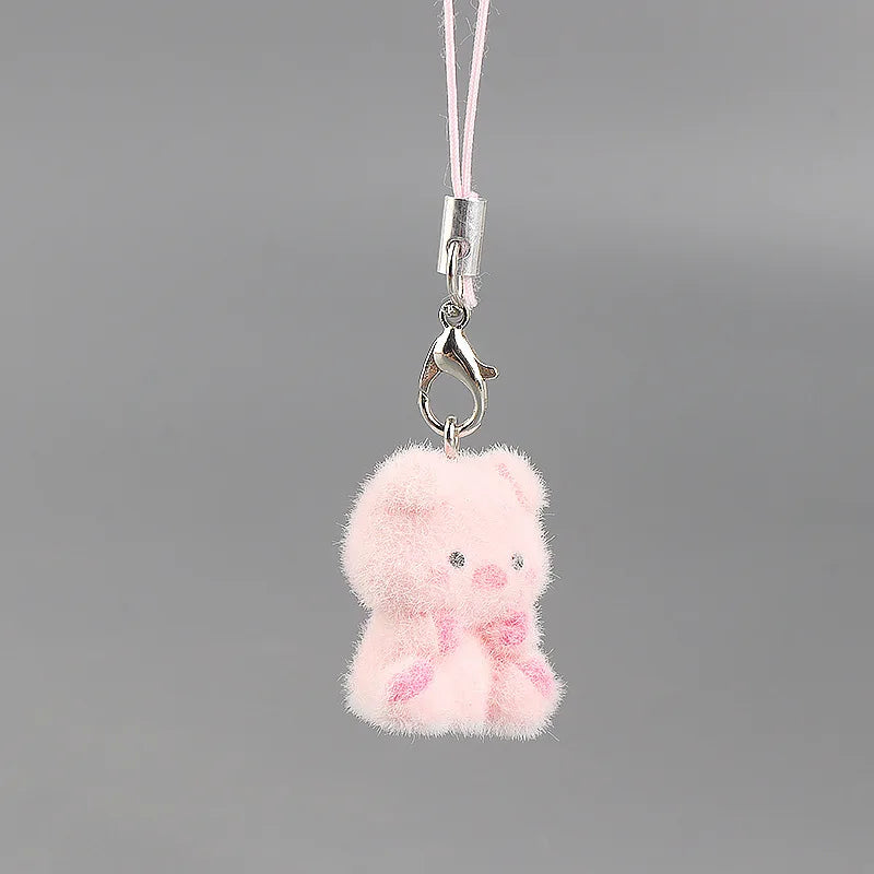 Cute Plush 3D Cat Keychain Creative Flocking Animal Pendant Bag Phone Lanyard Hanging Keycord Charm Keychain DIY Accessories