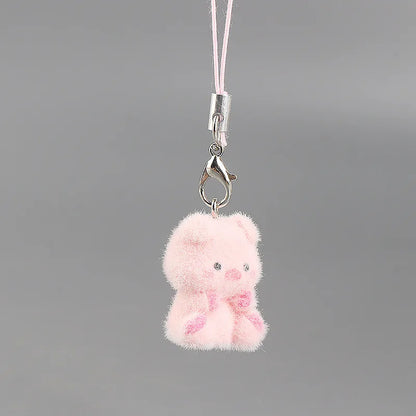Cute Plush 3D Cat Keychain Creative Flocking Animal Pendant Bag Phone Lanyard Hanging Keycord Charm Keychain DIY Accessories