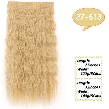 NICESY Synthetic Long Wavy 5 Clips Hair Extensions 22Inch/32Inch Clip On Hair Extensions High Tempreture Fake For Women
