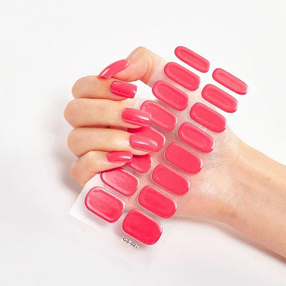 Semi Cured Gel Nail Sticker Pure Color UV LED Lamp Covered Waterproof Full Adhesive Long Self Nail Decals Manicure Lasting