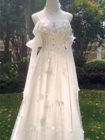 Lolita Summer Dress Three Dimensional Butterfly Solid Color Tanks Off Shoulder Bow Princess Dresses Sweet Design Women Clothing