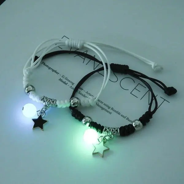 2 PCS/Set PU Leather Couple Bracelet For Women Lover Luminous Sun Moon Rope Charm Wristband Friendship Lover Party Jewelry Gifts