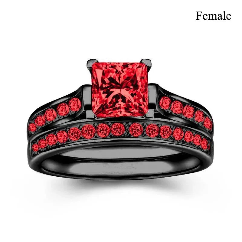 Fashion Couple Rings Romantic Women Rhinestones CZ Rings Set Trendy Men Stainless Steel Zircon Stone Rings Wedding Band Jewelry