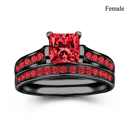 Fashion Couple Rings Romantic Women Rhinestones CZ Rings Set Trendy Men Stainless Steel Zircon Stone Rings Wedding Band Jewelry