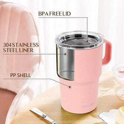 304 stainless steel water cup, coffee cup, tea cup with handle and lid, double-layer mug, car water cup, PP shell, birthday gift
