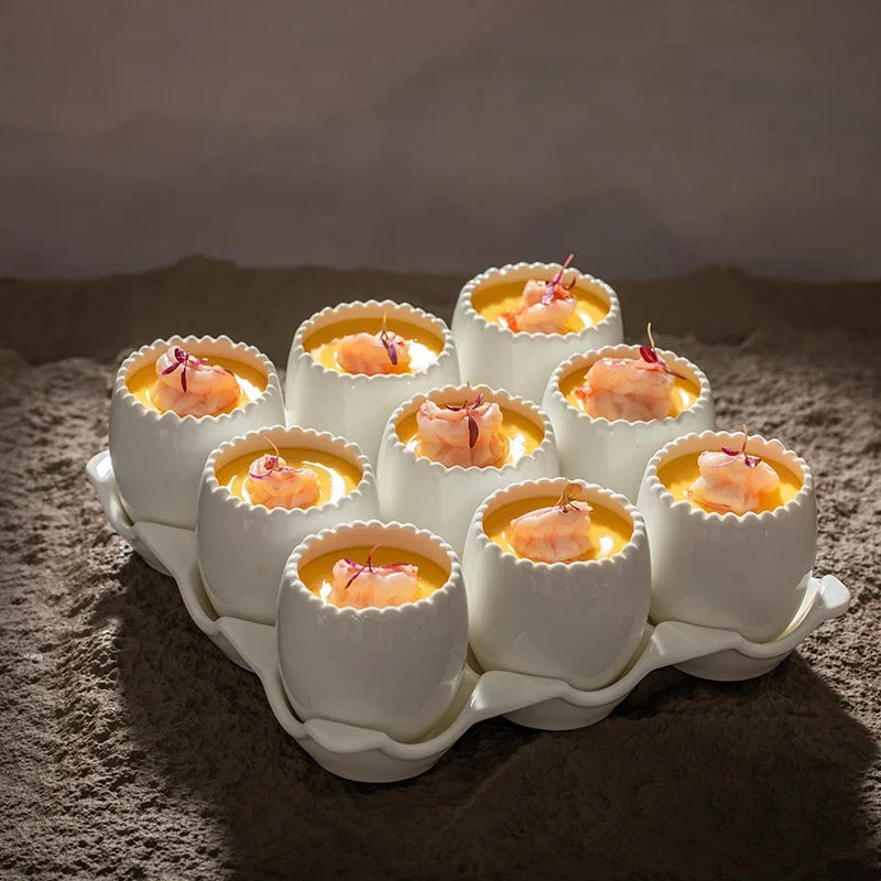 Hotel Restaurant Healthy Soup Divided Combination Tableware Hotpot Restaurant Features Square Nine-grid Steamed Egg Tray Bowl