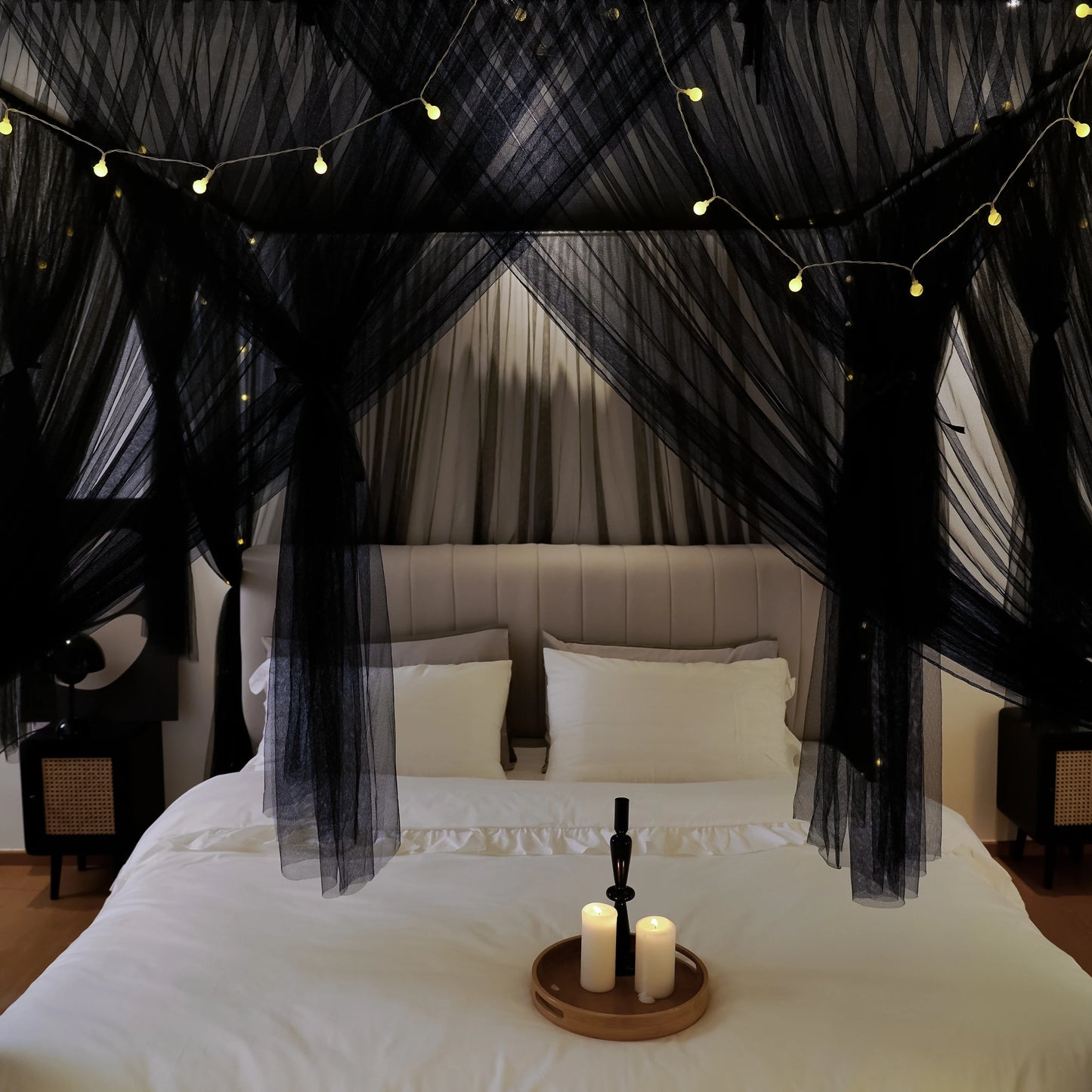 Mosquito NET for Bed Canopy Four Corner Post Curtains Bed Canopy Elegant Mosquito Net Set Twin/Queen/King for Girls & Adult ﻿
