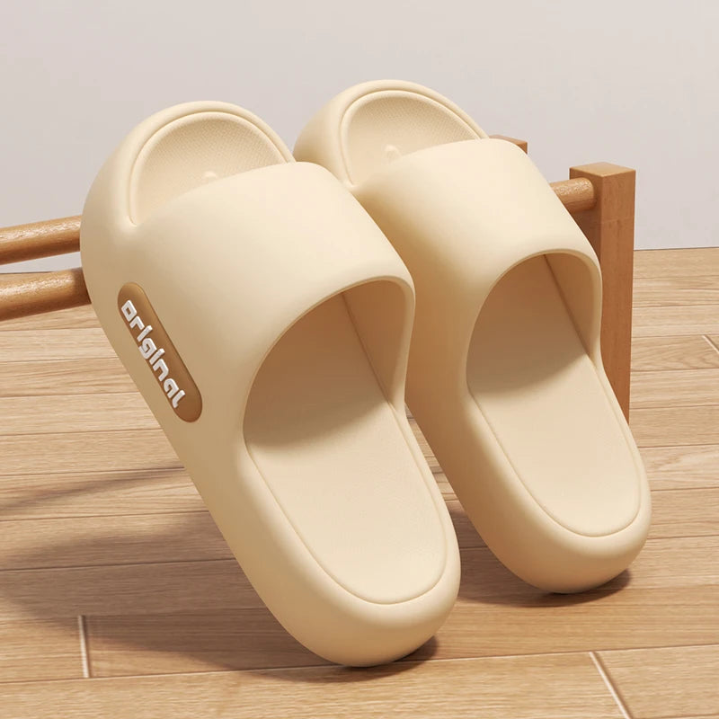 Thick Platform Pillow Slippers Women 2025 Summer Soft Sole Eva Cloud Slippers Woman Letter Print Non Slip Indoor House Shoes