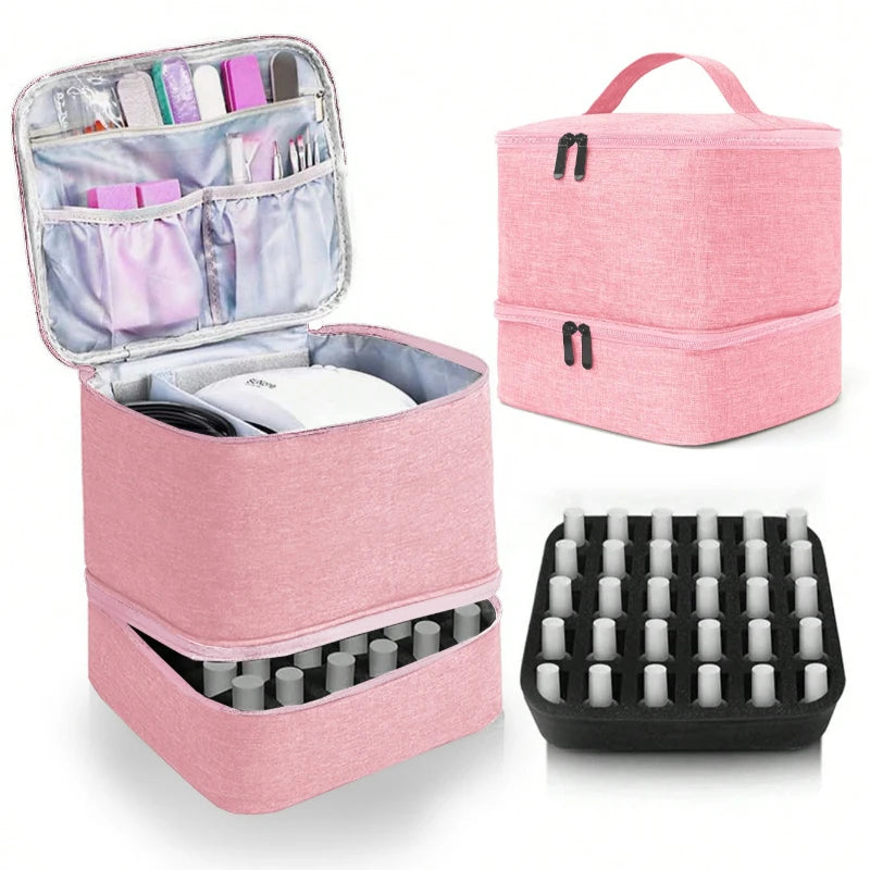 Nail Polish Storage Bag Essential Oil Bag Portable Cosmetic Nail Care Kit Nail Care Tool Storage Box Double Layer 30 Compartment
