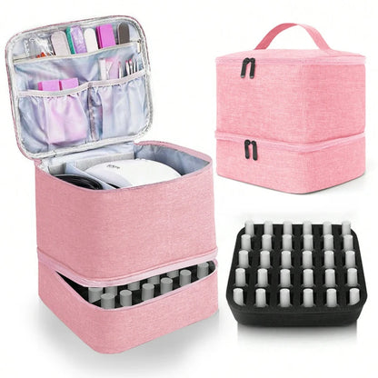 Nail Polish Storage Bag Essential Oil Bag Portable Cosmetic Nail Care Kit Nail Care Tool Storage Box Double Layer 30 Compartment