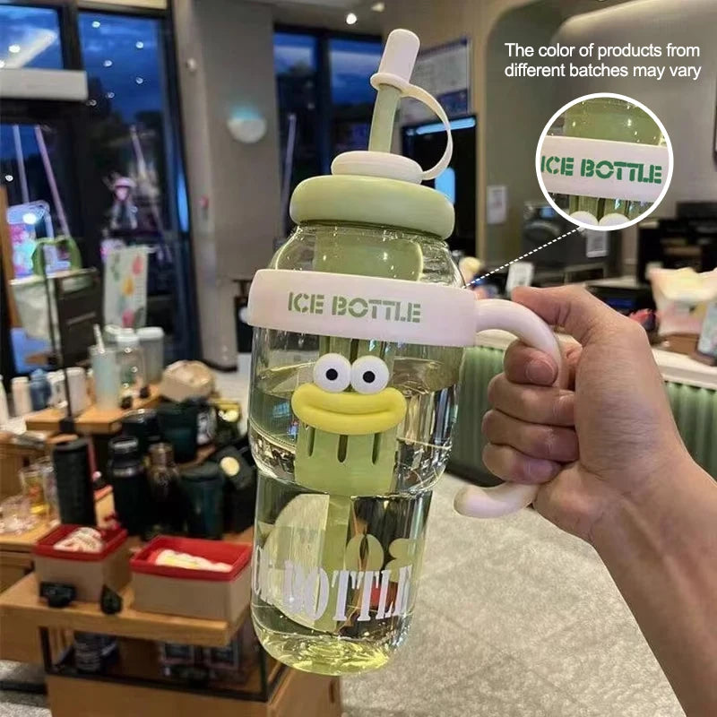 1 Pc Stylish Large-Capacity Sports Water Bottle with Straw, Portable & Heat-Resistant Plastic Cup for Women