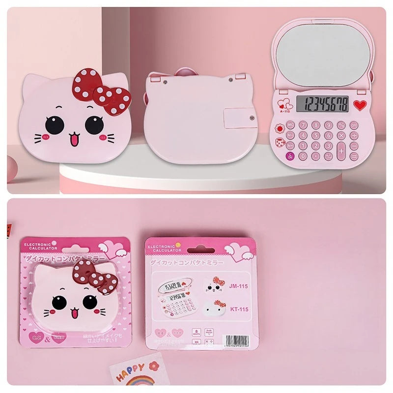 Trendy Personality Creative Kitten Calculator Cute Girly Style Portable Flip Mirror Computer Small Mini KT Makeup Mirror