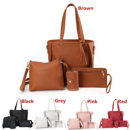 4Pcs/Set New High Capacity Crossbody Bag Leather Handbag Shoulder Bag Wallet Purses Portable Women Girls Fashion Casual Bag