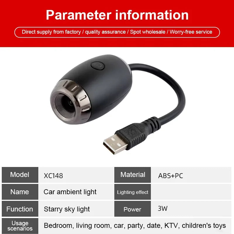 New Atmosphere Projection Home Car Ambient Light Large Range Projection Romantic Atmosphere Lamp Multiple Scenes USB Plug & Play