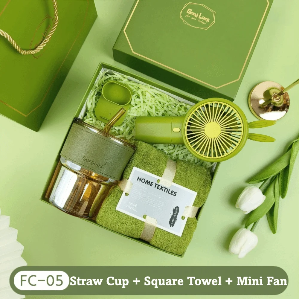 3IN1 Souvenir Gift Set Stylish Design Fan/Towel/Cup Practical Gift Sets with Paper Bag Portable Gift Box Set Personalized Gifts