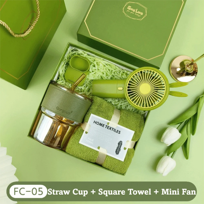 3IN1 Souvenir Gift Set Stylish Design Fan/Towel/Cup Practical Gift Sets with Paper Bag Portable Gift Box Set Personalized Gifts