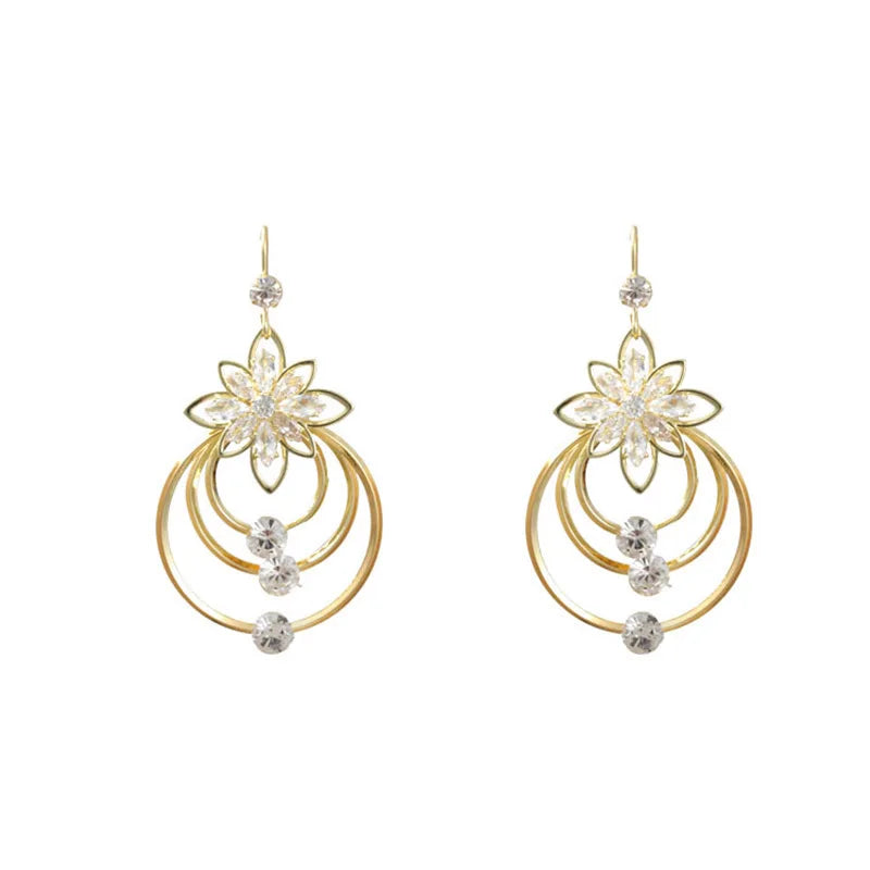 French Elegance Personality Flower Circle Exquisite Earrings for Women Light Luxury Inlay Drill Earrings Party Jewelry Accessory