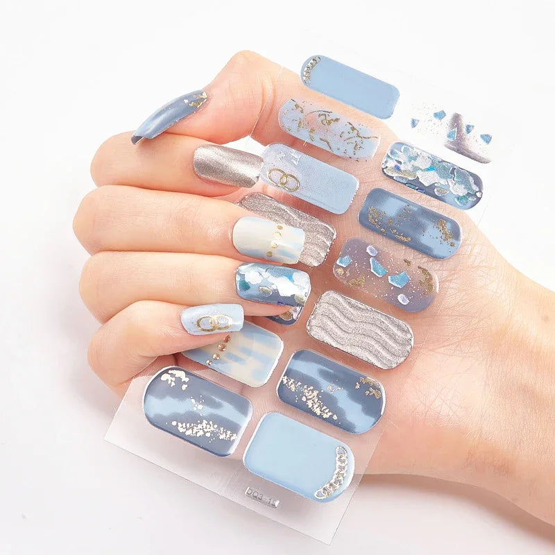 16Tips Nude Semi-Cured Gel Nail Wraps Sticker Long-Lasting UV LED Lamp French Nail Decal Full Cover Waterproof Semi-Cured Sticke