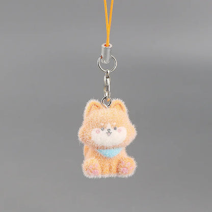 Cute Plush 3D Cat Keychain Creative Flocking Animal Pendant Bag Phone Lanyard Hanging Keycord Charm Keychain DIY Accessories