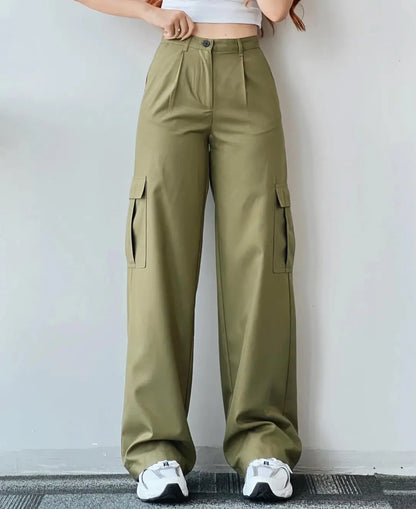 Women Vintage Cargo Pants Streetwear New Y2K Techwear Korean Harajuku Parachute Pants Beige Sweatpants Wide Leg Joggers Trousers