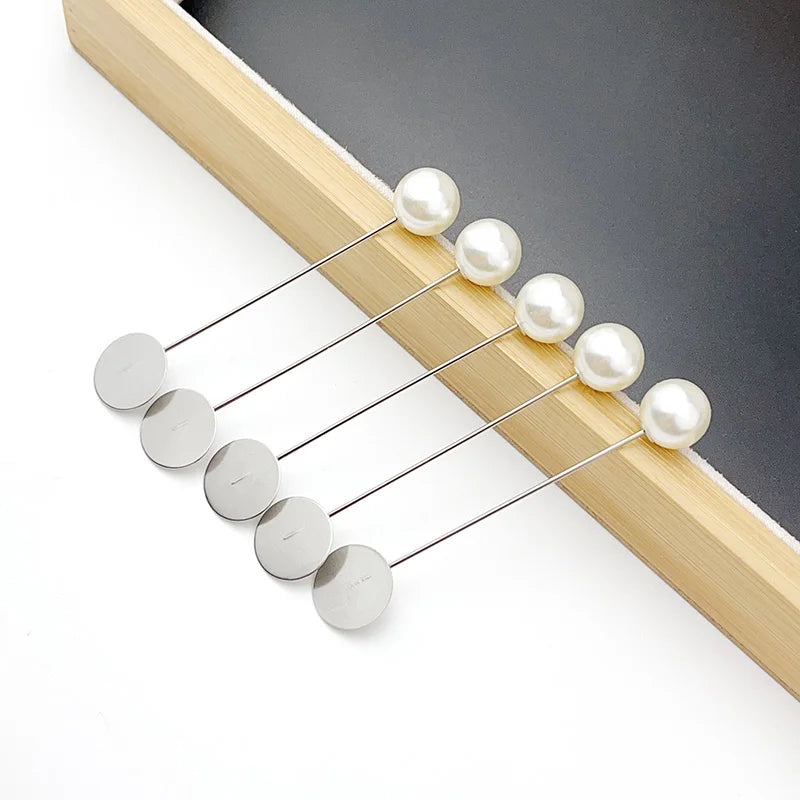 20/100Pcs Silver Color Pearl Stainless Long Pin DIY Make Handmade Flower Brooch For Women Jewelry Accessories Findings Wholesale