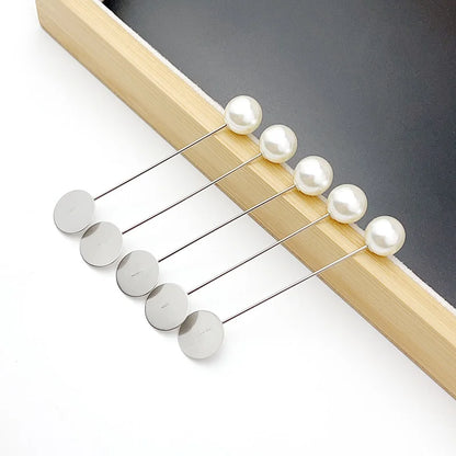 20/100Pcs Silver Color Pearl Stainless Long Pin DIY Make Handmade Flower Brooch For Women Jewelry Accessories Findings Wholesale