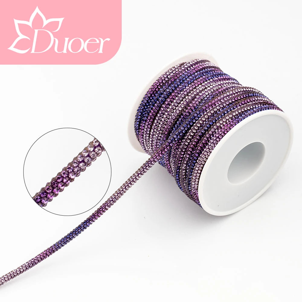 DUOER 3mm 5/10 Yards Glass Rhinestones Rope Tube GlitterDiamond Cord Soft Shoelace Drawstring Trimming For DIY Hoodies Trouser
