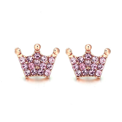 TOGORY Newest Rose Gold Brand Stud Earrings For Ladies Women Crown Love Round Earrings Jewellery Birthday Gift Special Offer